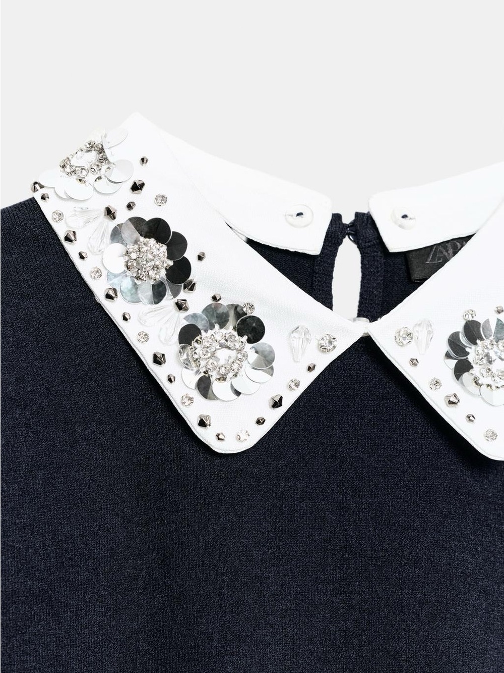 ZARA BNWT JEWELED BEADED KNIT POLO. NAVY BLUE 8851/006/401 - Picture 7 of 8